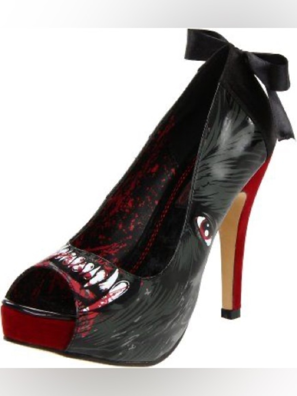 Iron Fist Black Heels with Red Accent and Graphic Monster Print